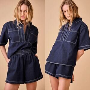 NEW Hunter Bell Short Sleeve Patch Pocket Jules Shirt Blue Jean Size: Small